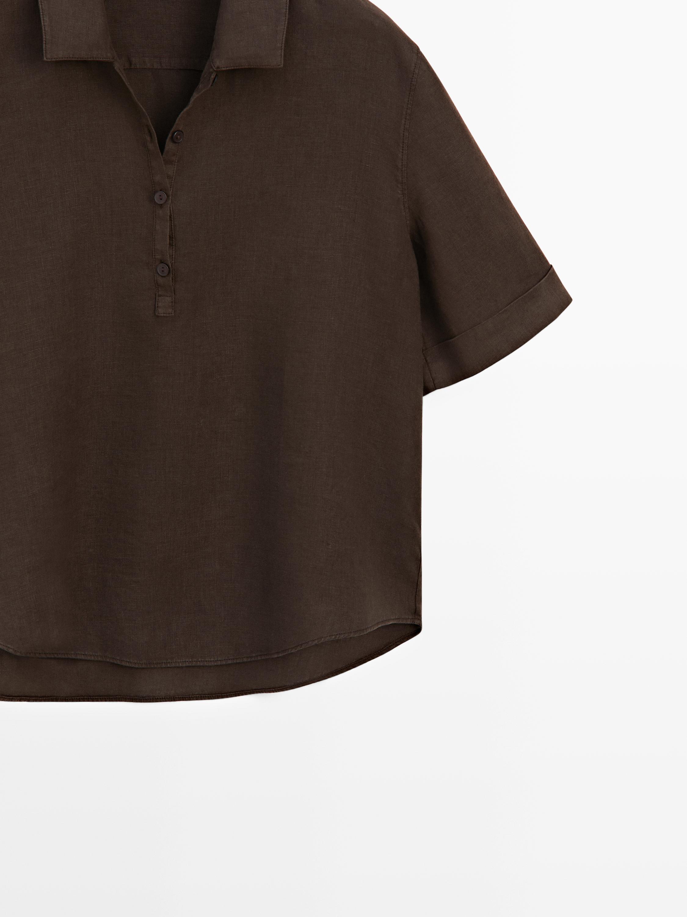 Linen blouse with polo collar